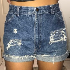 Distressed high waisted jean shorts